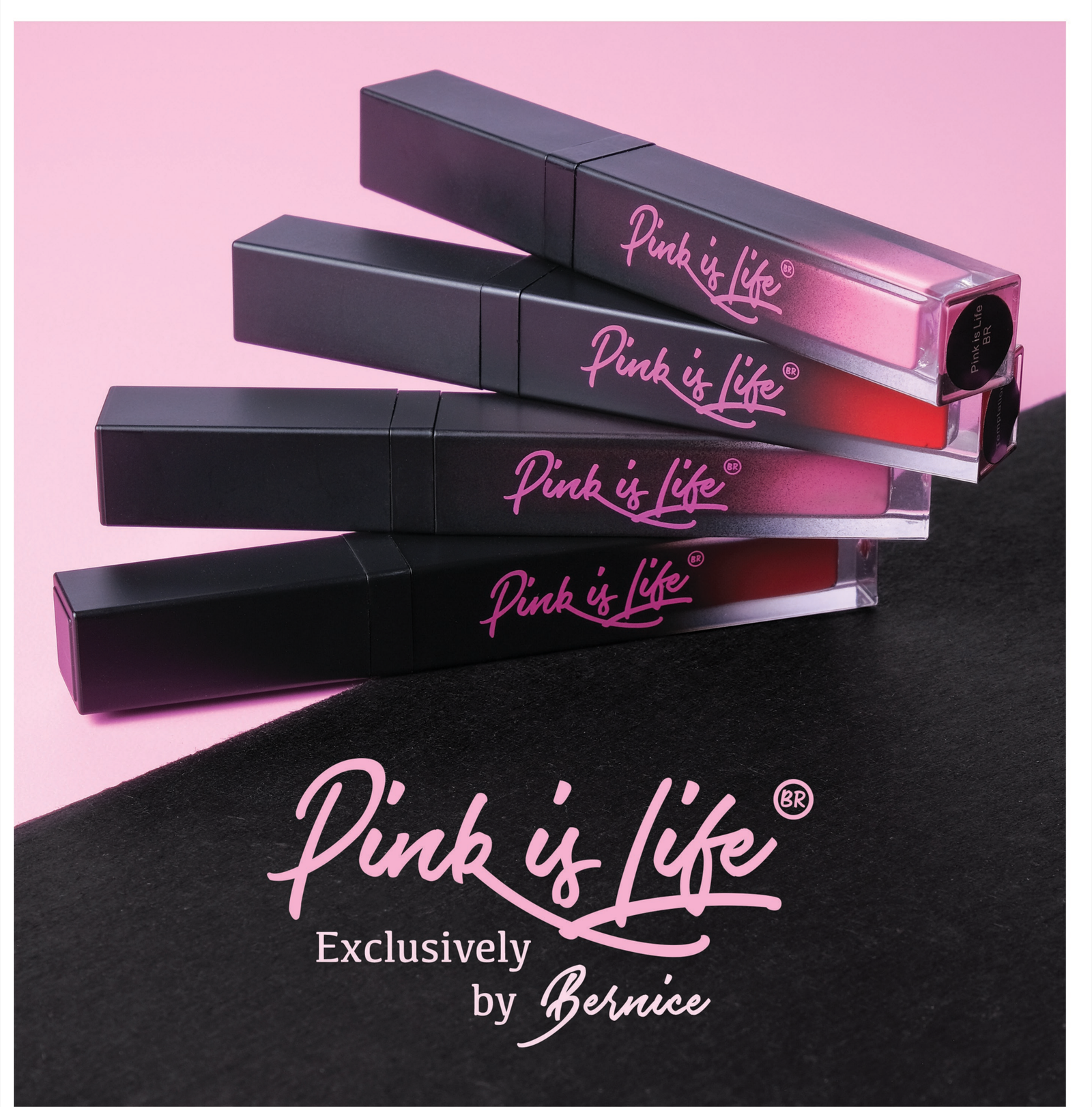 Four Pink Is Life liquid lipsticks stacked