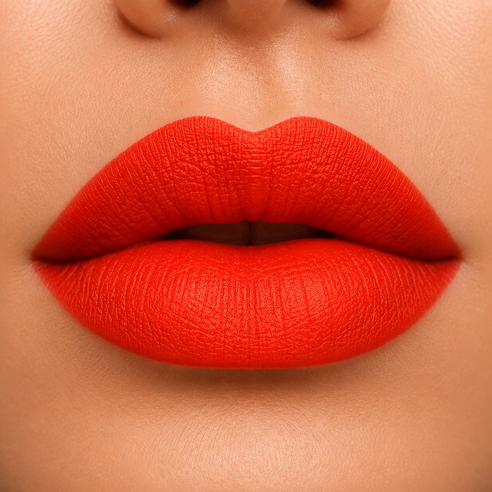 Red matte lips close up